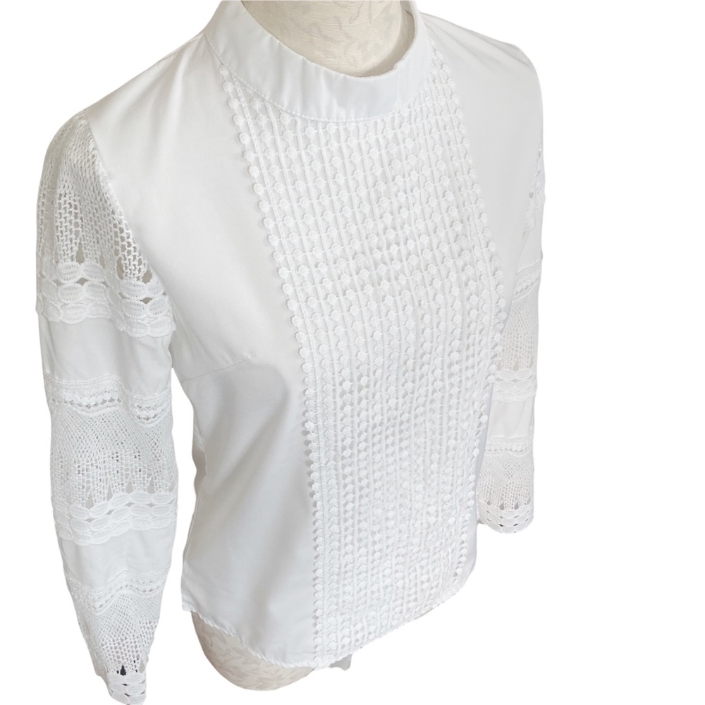 Smile Fish Victorian Crochet Lace Vintage Style Eyelet HighNeck Long Sleeve Top